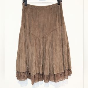 Lauren Vidal Vintage Lace Hem Mid Length Brown Skirt S